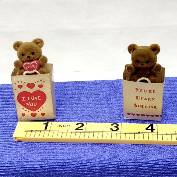 Flocked Mini Teddy Bears Decorative Love Messages Gift Bags Fridge Magnets 1980s - Picture 5 of 5